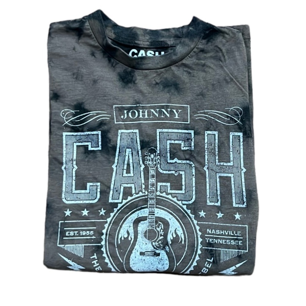 Johnny Cash Long Sleeve T-Shirt Distressed Tie-Dye Brown medium